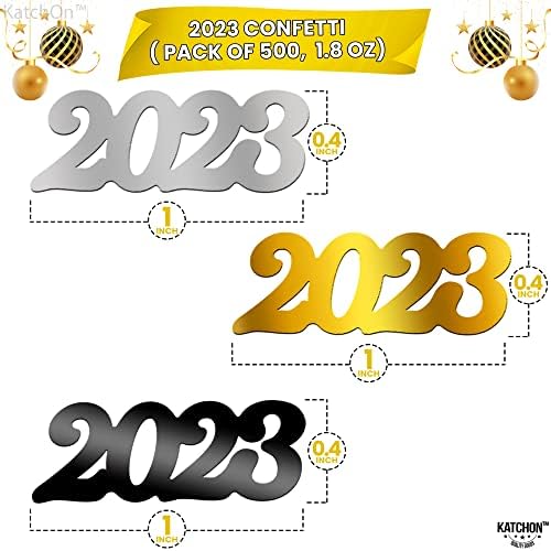 Katchon, קישוטי סיום כיתה של 2023 קונפטי - 1.8 אונקיה, 2023 קונפטי לשולחן | 2023 קונפטי לקישוטים למסיבות סיום 2023 שחור וזהב | 2023 קונפטי